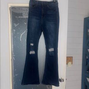 Wax Jean Dark Blue Distressed Flare Jeans